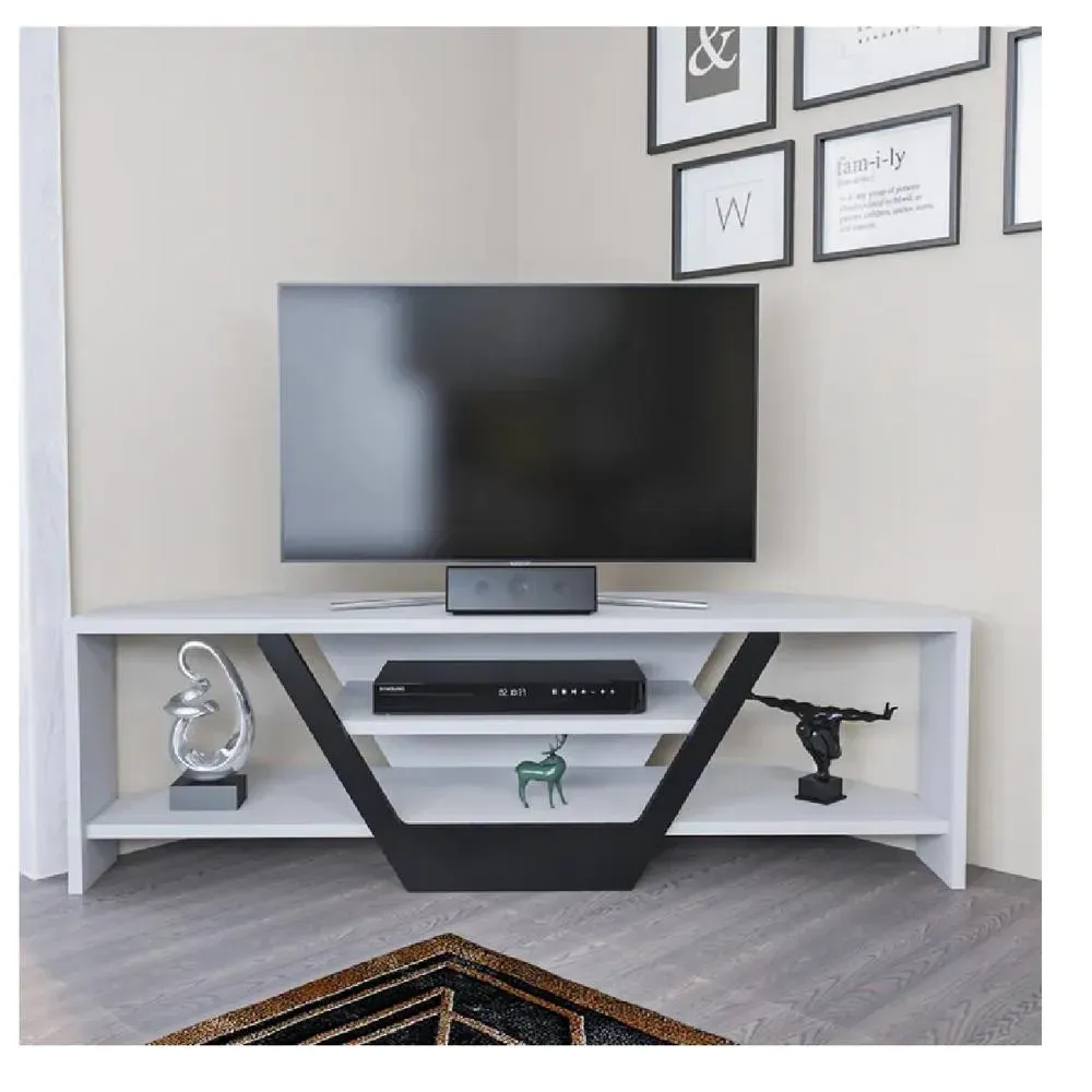 Mesa de TV 55"" para Esquina Nazca TU MESITA Melamina 18mm color Blanco/Negro