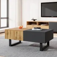 Mesa Moderna de Centro TU MESITA Lenin color Negro/Marrón 2 cajones
