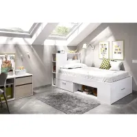 Cama Juvenil Moderna con organizador, zapatera y cajón Morfeo color Blanco TU MESITA