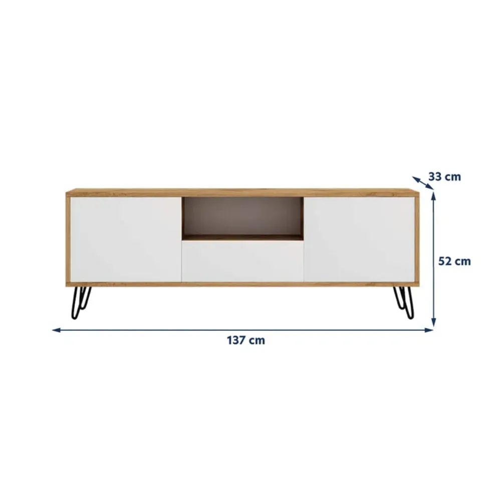 Mesa de TV Moderna Sahara Blanco/Roble 137cm