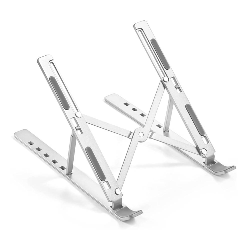Soporte para laptop Coolbox Teraware 17"", pegable, 6 niveles, diseño ergonómico en aluminio plateado