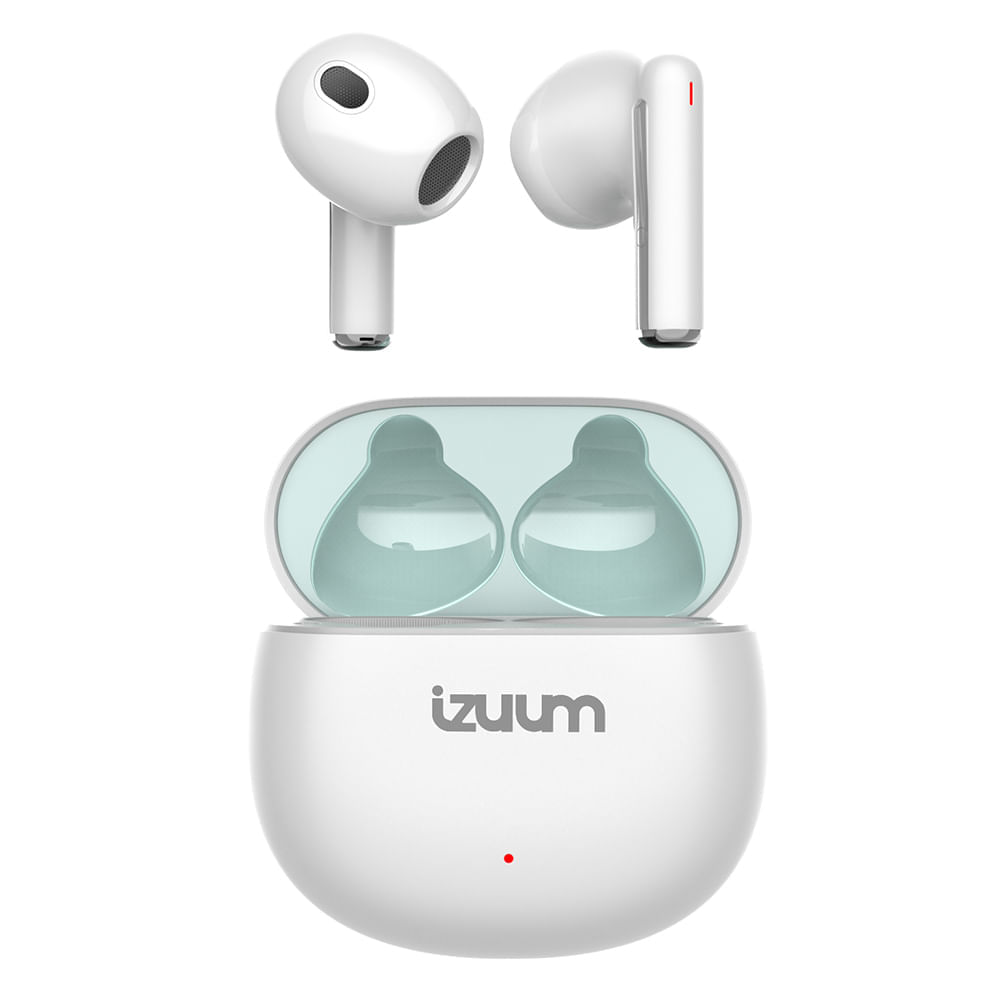 Audífonos bluetooth True Wireless Izuum Pods, resistencia al agua IPX4, hasta 16 horas de reproducción con estuche de carga, blanco