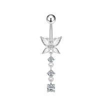 Piercing para ombligo mariposa con brillos colgante plateado