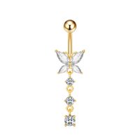 Piercing para ombligo mariposa con brillos colgante dorado