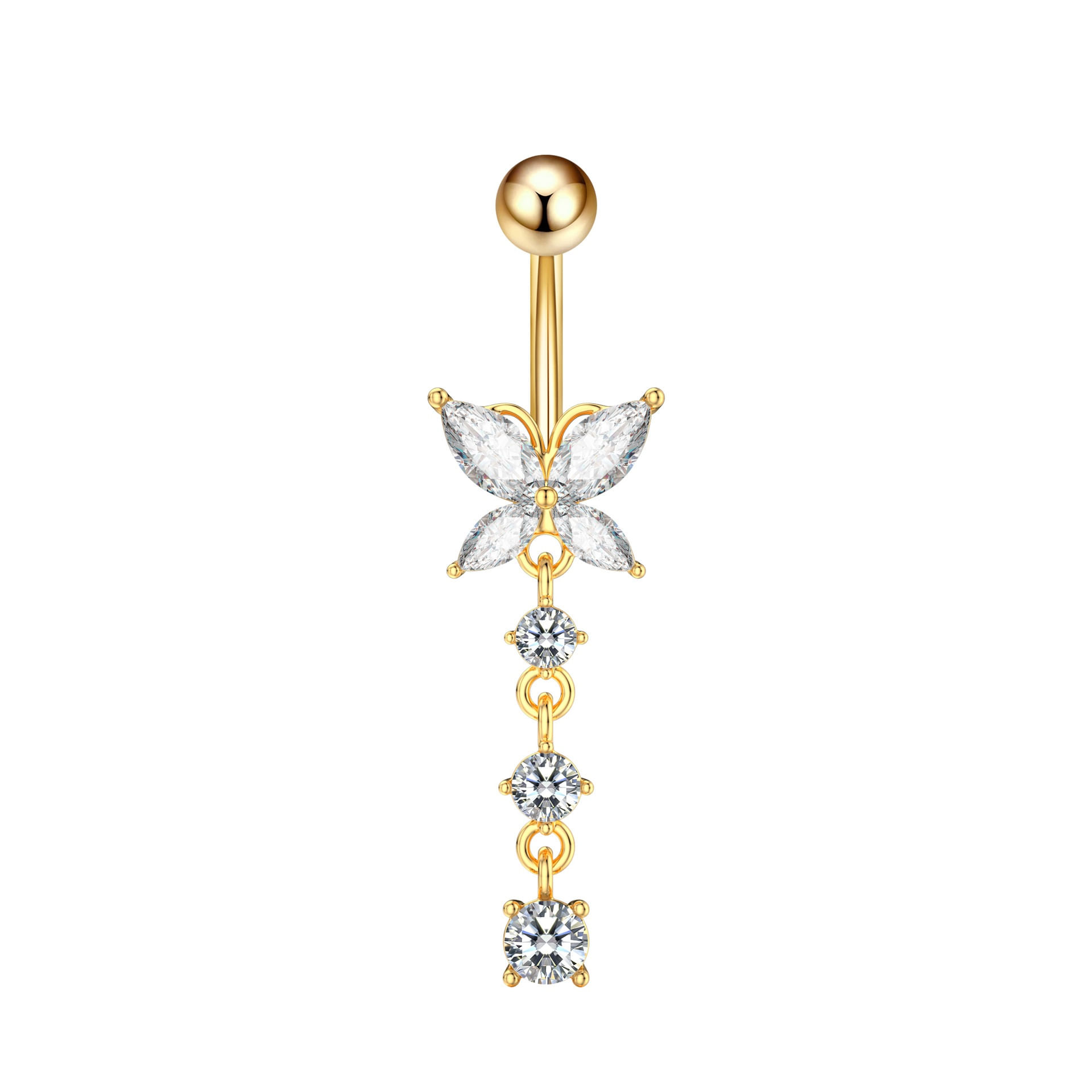 Piercing para ombligo mariposa con brillos colgante dorado