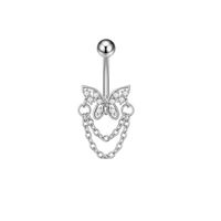 Piercing para ombligo mariposa con brillos y cadenas colgantes plateado