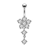 Piercing para ombligo flor con brillos colgante plateado