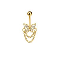 Piercing para ombligo mariposa con brillos y cadenas colgantes dorado