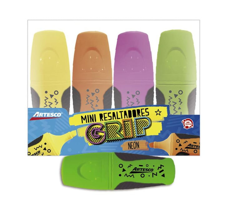 MINI RESALTADOR ARTESCO GRIP NEON X 4 UND