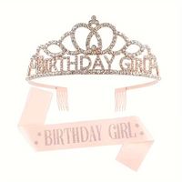 Set tiara y banda cumpleaños escarchada Birthday Girl oro rosa