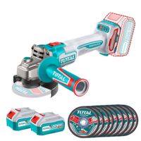 AMOLADORA INALÁMBRICO BRUSHLESS 20V, 2 BATERIAS 4A 10 DISCOS 4-1/2""
