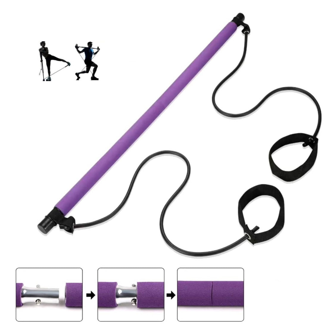 Barra Portátil Yoga Pilates Gym Stick con Ligas Resistencia