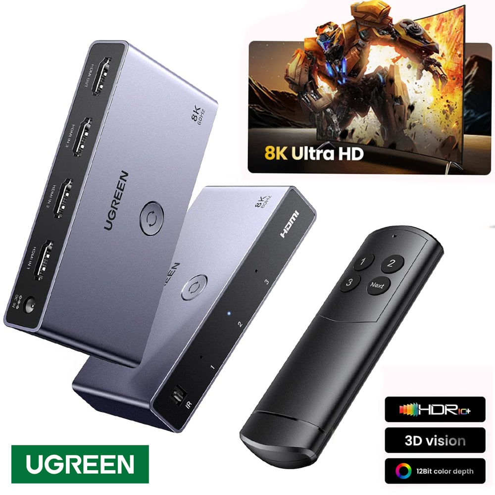 Hdmi Switch 8k 3 x1 UGREEN control remoto 3D Multiplicador HDR 8k 60hz