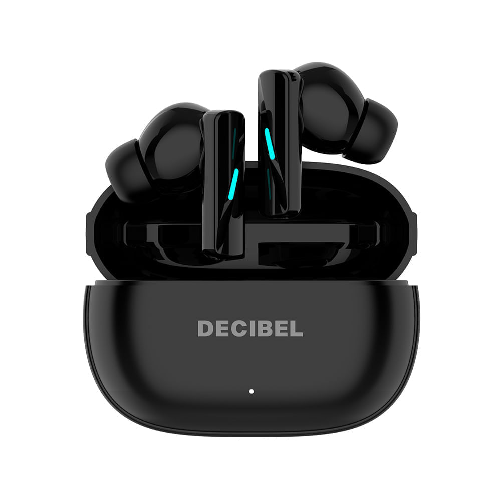 Audífonos bluetooth True Wireless Decibel Lite, resistencia al agua IPX4, con micrófono, batería 4 horas, con estuche de carga, negro
