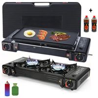 cocina a gas portatil 2 hornillas 2 en 1 con parrilla + 2 gas