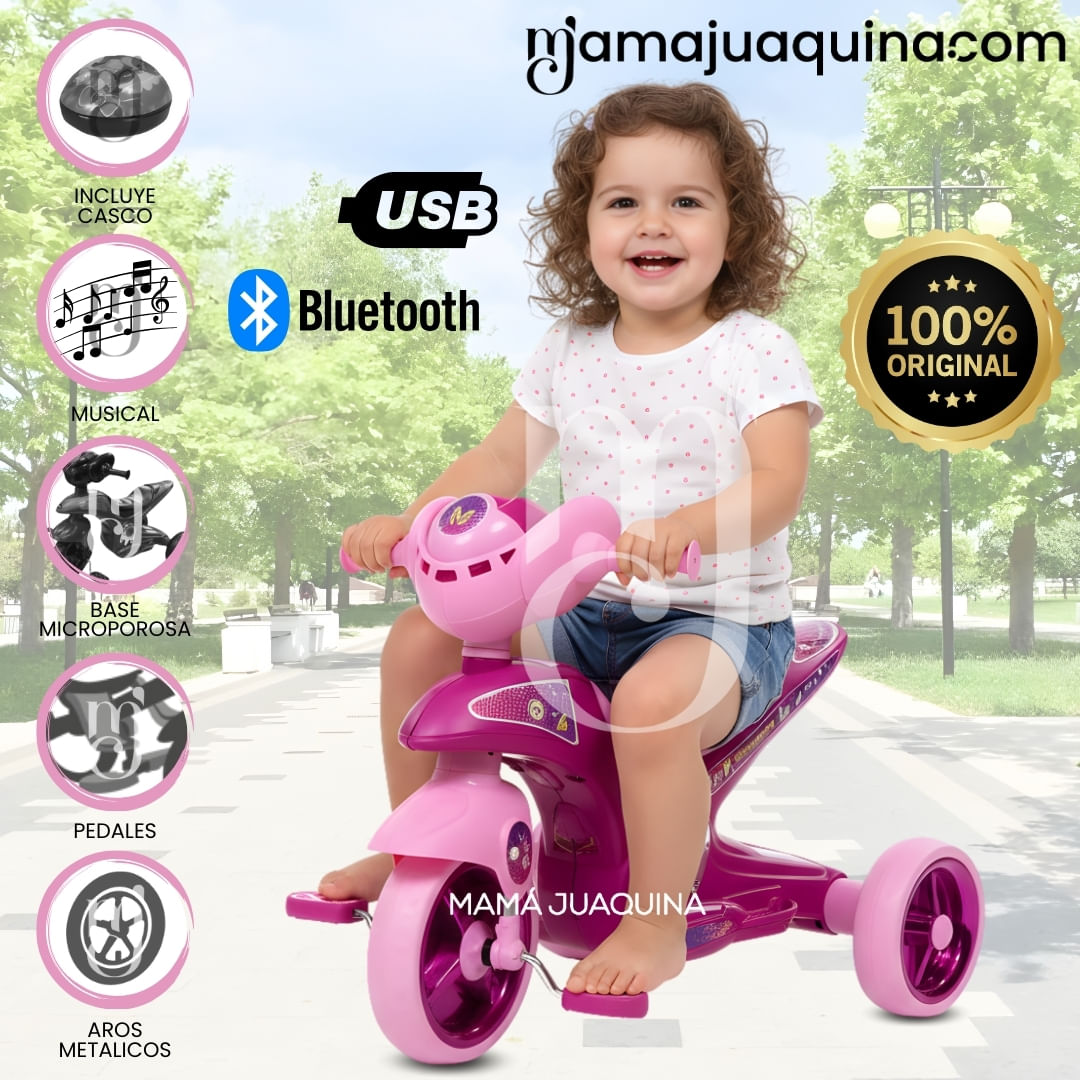 Trimoto a Pedal para Niños «SERVANN II» con Bluetooth Rosa
