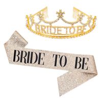 Set x 2 accesorios para la novia corona y banda bride to be dorada despedida de soltera
