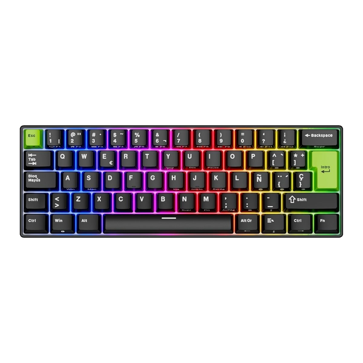 Royal Kludge - Teclado C61 Wired 60% Español Black Green Switch Mint