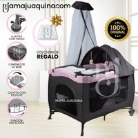 Cuna Corral Mecedora «SALLY CUTE» con Colchón Rosa