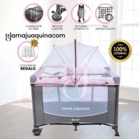 Cuna Corral «NELA» Multi Blue con Colchón Rosa