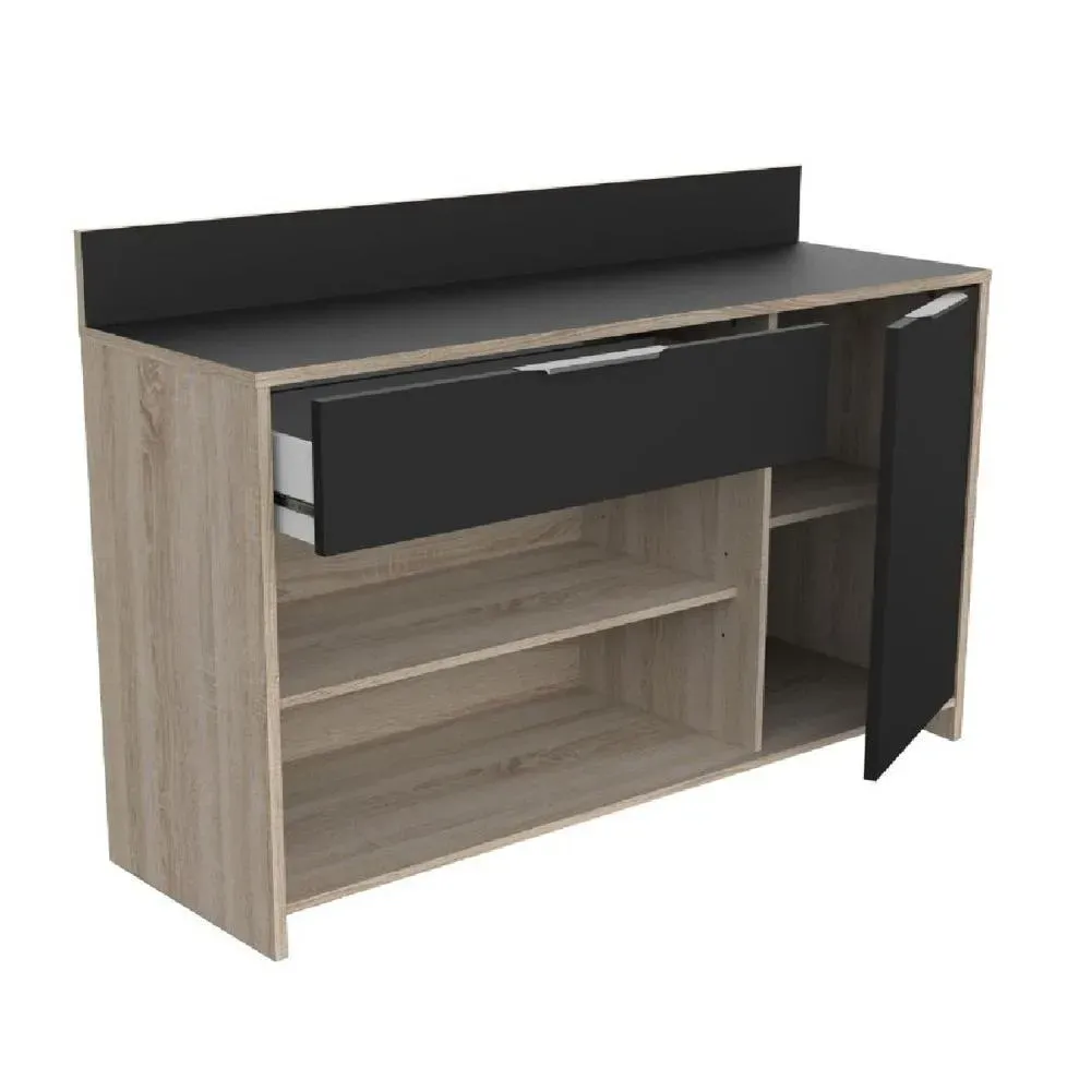 Mueble Auxiliar de Cocina TU MESITA Piscis color Negro/Roble 1 puerta 1 cajón