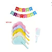 Set de Cumpleaños 10 Platos 10 Tenedores+ 2 Espátulas de  Colores