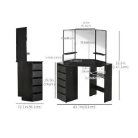 Tocador Esquinero TU MESITA Sigrid color Negro 3 espejos 5 cajones