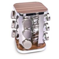 Set de Condimenteros con Tapa de Acero Inoxidable y Base de Madera 12 Piezas - EH