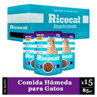 Pack Caja x15 Comida Húmeda Gato Ricocat Filetito Atún 85gr