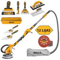 LIJADORA DE PARED Y TECHO FINO ACABADO, 12 LIJAS KIT EMPASTADOR INGCO