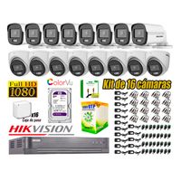 Kit de 16 Cámaras Hikvision Full Hd Noche Color Vu Audio Incorporado HDMI 3M Disco 4TB WD