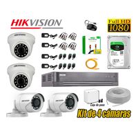 Kit 4 Cámaras de Seguridad Hikvision 1080P Full Hd Disco 1TB HDMI 3M