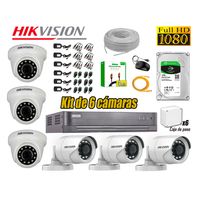 Kit 6 Cámaras de Seguridad Hikvision 1080P Full Hd Disco 1TB HDMI 3M