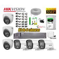 Kit 6 Cámaras Hikvision 5MP 3K Noche Color Vu Audio Incorporado Disco 1TB HDMI 3M