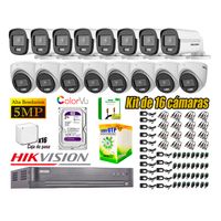 Kit 16 Cámaras Hikvision 5MP 3K Noche Color Vu Audio Incorporado HDMI 3M Disco 2TB WD