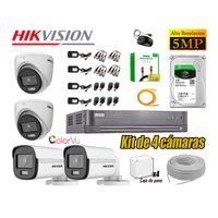 Kit 4 Cámaras Hikvision 5MP 3K Noche Color Vu Audio Incorporado Disco 1TB HDMI 3M