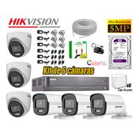 Kit 6 Cámaras Hikvision 5MP 3K Noche Color Vu Audio Incorporado HDMI 3M Disco 1TB WD