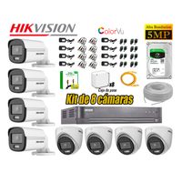 Kit 8 Cámaras Hikvision 5MP 3K Noche Color Vu Audio Incorporado Disco 1TB HDMI 3M