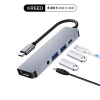 Adaptador 5 en 1 Tipo C a HDMI, 3.5mm audio, USB 3.0 X2, PD