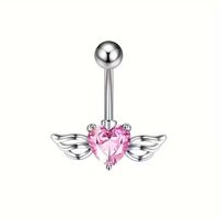 Piercing para ombligo corazón alas de ángel piedrita rosada