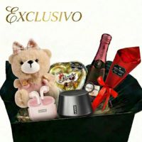 Box Exclusivo Rosado Lenovo Audífonos LP40 Pro + Parlante K3 Pro + Champagne + Chocolates + Oso + Ro