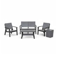 Juego de Sala de Terraza Gris: 2 Sillones 1 Cuerpo + Sillón 2 Cuerpos + Mesa Centro Roble + Mesa Auxiliar Roble