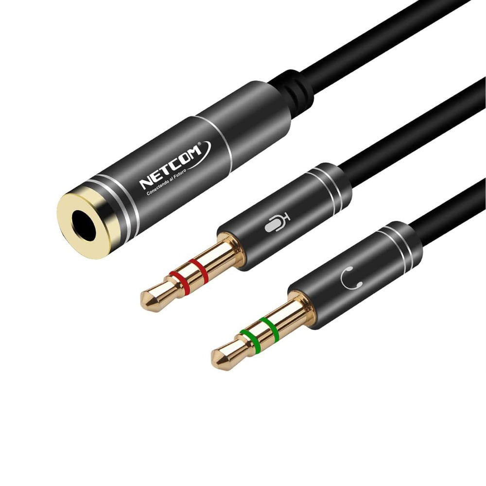 Cable De 2 Plug 3.5mm Estéreo A Jack 3.5mm Trrs - 252-143 Netcom Negro