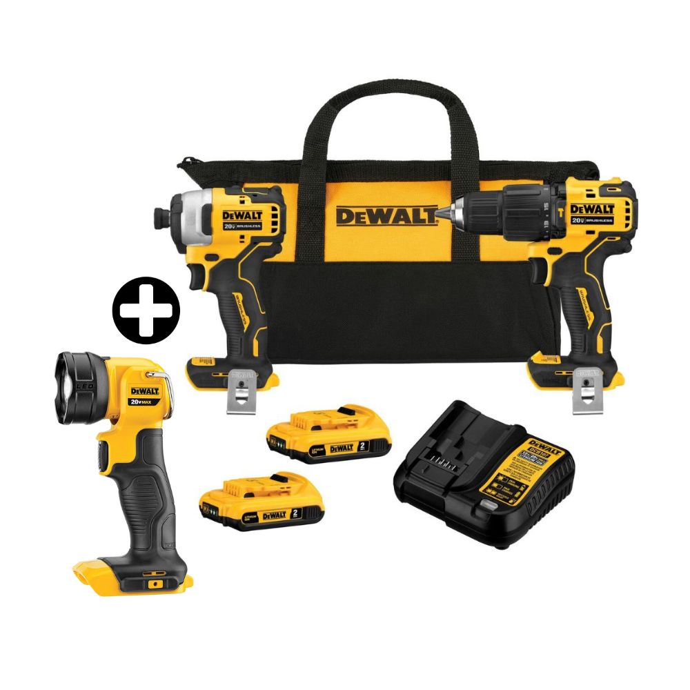 COMBO Taladro percutor 20V + Atornillador DCK279D2B2 Dewalt + Linterna LED Dewalt Modelo DCL040 20V