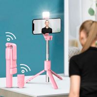 Palo Selfie Y Trípode Con Luz Led - Rosado
