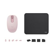 COMBO LOGITECH MOUSE M196 ROSADO Y PAD MOUSE NEGRO