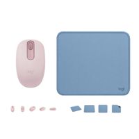 COMBO LOGITECH MOUSE M196 ROSADO Y PAD MOUSE AZUL