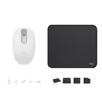 COMBO LOGITECH MOUSE M196 BLANCO Y PAD MOUSE NEGRO