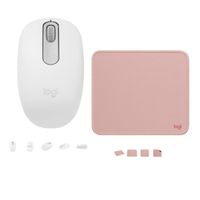 COMBO LOGITECH MOUSE M196 BLANCO Y PAD MOUSE ROSADO