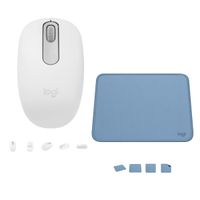 COMBO LOGITECH MOUSE M196 BLANCO Y PAD MOUSE AZUL